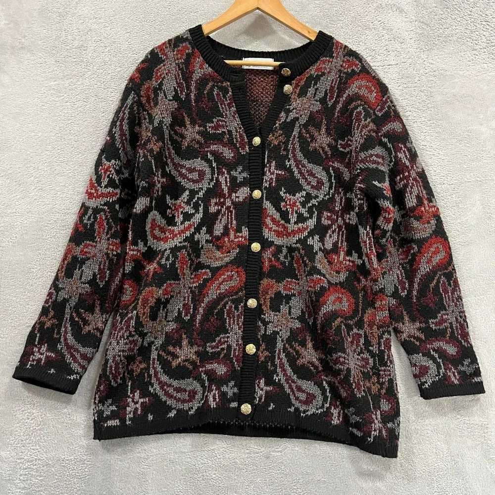 Vintage The Edinburgh Collection Cardigan Women Large Wool Floral Great‎ Britain